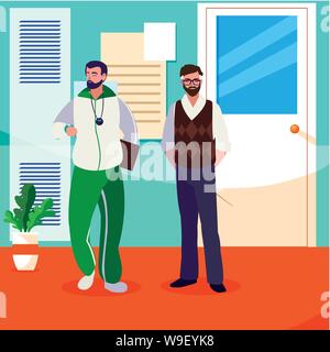 teachers classic and sports in school corridor vector illustration design Stock Vector