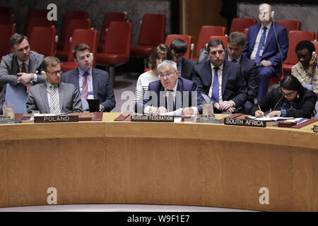 New York, NY, USA. 28th May, 2019. United Nations, New York, USA, May 28, 2019 - Statement of Deputy Minister of Foreign Affairs of the Russian Federation Amb.Sergey Vershinin on Syria today at the UN Headquarters in New York.Photo: Luiz Rampelotto/EuropaNewswire.CREDIT MANDATORY. Credit: Luiz Rampelotto/ZUMA Wire/Alamy Live News Stock Photo