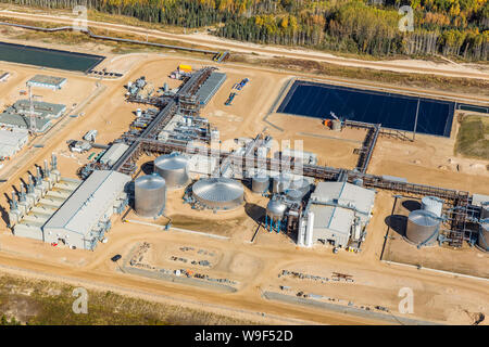 Aerial photo of Devon Jackfish Two SAGD (Steam Assisted Gravity Drainage) operations in the oiil sands south of Fort McMurray, Alberta. Stock Photo