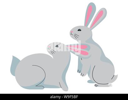 Cute two rabbits animals cartoons in black and white Stock Vector Image ...