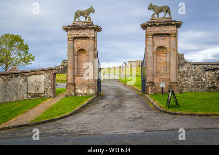 Lions Gate at the Mussenden Temple near Castlerock, Co Derry, Northern Ireland Stock Photo