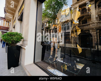 Baku, Azerbaijan - May 2, 2019: Facade showcase of Roberto Cavalli flagship store on the central boulevard in Azeri capital Stock Photo