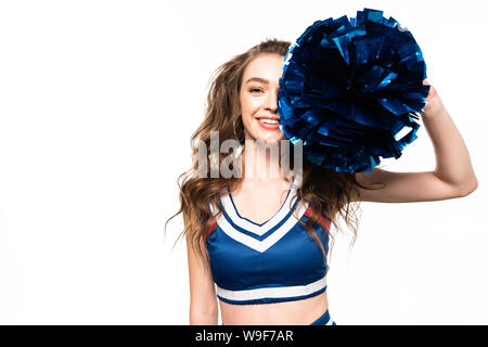 Smiling cheerleader girl posing with pom poms. Isolated on white Stock  Photo - Alamy