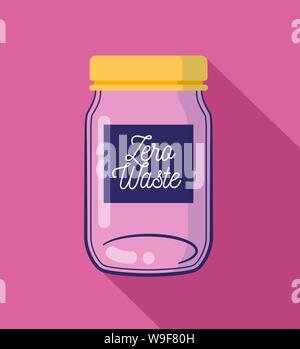 Zero Waste concept. Empty glass jar, flat style with long shadow. Environmental conservation. Stock Vector