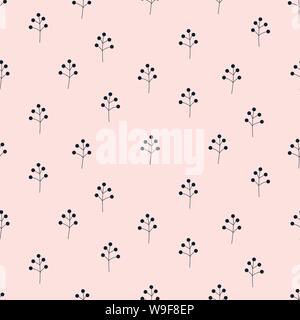Seamless pattern with stylized tiny abstract plants. Pink minimalistic style repeat texture. Stock Vector
