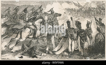 Antique 1873 engraving, The Battle of Palo Alto. The Battle of Palo Alto was the first major battle of the Mexican–American War and was fought on May 8, 1846, on disputed ground five miles (8 km) from the modern-day city of Brownsville, Texas. SOURCE: ORIGINAL ENGRAVING Stock Photo