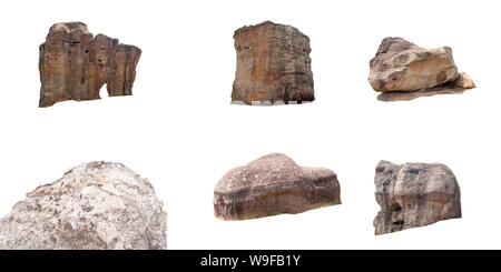 Set of six stones isolated on white background , Isolated on white collage from stones image Stock Photo