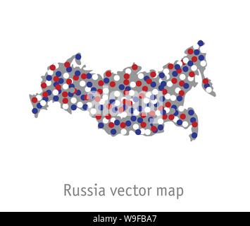 Russia map blue red white gray isolate object Stock Vector