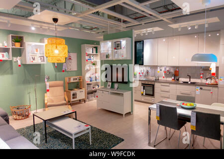 Interior view of kitchen and dining room inside IKEA Store in Vilnius, Lithuania Stock Photo