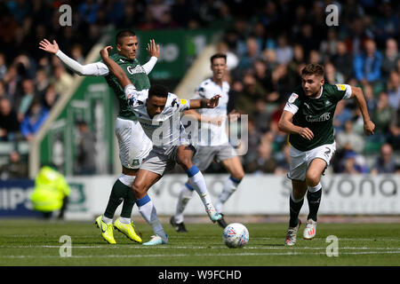 Cohen Bramall of Colchester United looks to get past Antoni Sarcevic of Plymouth Argyle - Plymouth Argyle v Colchester United, Sky Bet League Two, Home Park, Plymouth, UK - 10th August 2019  Editorial Use Only - DataCo restrictions apply Stock Photo