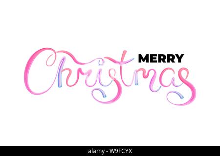 Merry Christmas acrylic paint brush hand drawn calligraphy lettering greeting card template. Happy New Year holiday gift poster. Calligraphy font style white background banner. Vector illustration Stock Vector