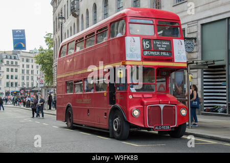 Old route master bus in route 15 in London Stock Photo