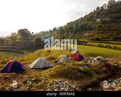 Camp at Kala Agar Village on Kumaon Hills, Uttarakhand, India Stock Photo