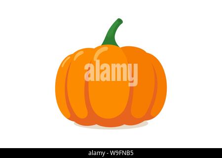 Orange pumpkin. Autumn halloween vegetable flat graphic icon isolated on white background. Vector colorful illustration Stock Vector