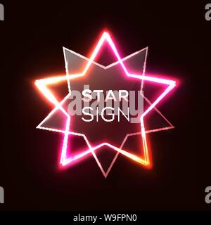 Abstract neon star. Shiny plastic star shape plate Stock Vector