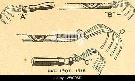 Archive image from page 86 of Currie's farm and garden annual. Currie's farm and garden annual : spring 1927 52nd year  curriesfarmgarde19curr 10 Year: 1927 ( PAT. 1907 19IS No. C- Xo. G- -Length 10 -Length 57 inch inch REICHARD'S COMBI- NATION SPRING- TOOTH MAGIC WEEDER HOES. TURN WORK INTO PAS- TIME. Tines are formed of the very best steel ob- tainable for the pur- pose. No. A— Length 9 inch. $0.15 No. B— Length 22 inch. .25 35 1.00 Stock Photo