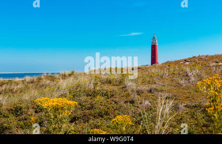The lighthouse Eierland on the northernmost tip on the island Texel. It was built in 1864 and is nearly 35 metres high. Stock Photo