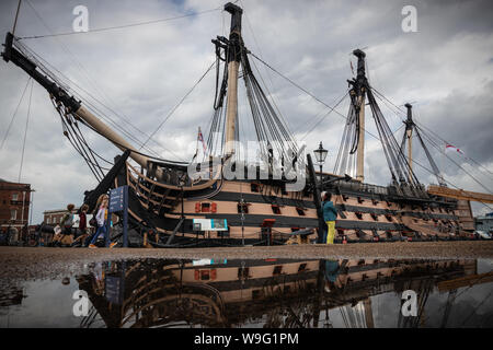 HMS Victory Admiral Lord Nelsons flag ship from the battle of Trafalgar docked in Portsmouth Historic Dockyard Stock Photo