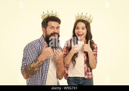 King and princess concept. Bearded hipster and little daughter. Family  heritage. Crown richness and monarchy. Crown symbol of royal. Luxury life  Stock Photo - Alamy