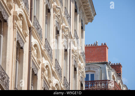 Typical Haussmann style facades, from the 19th century, traditional in the city centers of French cities such as Paris and Lyon, with their traditiona Stock Photo