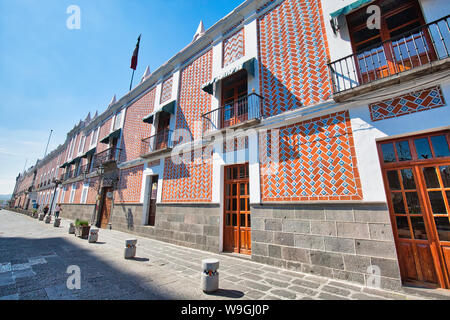 Puebla, Mexico-20 April, 2018: Colorful colonial Puebla streets in Zocalo historic city center Stock Photo