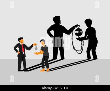 The rich lend money to the poor. Debt bondage or bonded labor. Modern slavery. Stock Vector