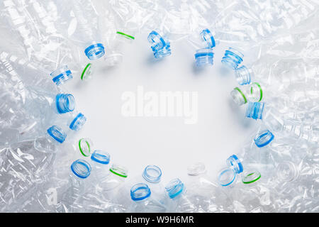 Frame of used plastic bottles background. Recycle concept Stock Photo