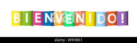 Colorful banner that says WELCOME! Lettering for design and decoration. language Spanish Stock Vector