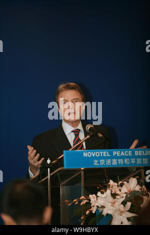 French Foreign Minister Bernard Kouchner, speaks during a press conference in Beijing, October 31, 2007. Stock Photo