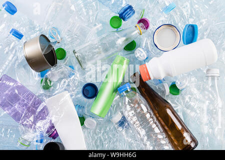 Top view of Different garbage materials for recycling background. Recycle, environment and Eco concept Stock Photo