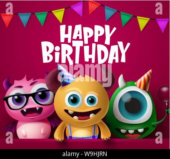 ◆オーダー用◆ダイカット HAPPY BIRTHDAY モンスター Happy birthday greeting card and monster characters vector design