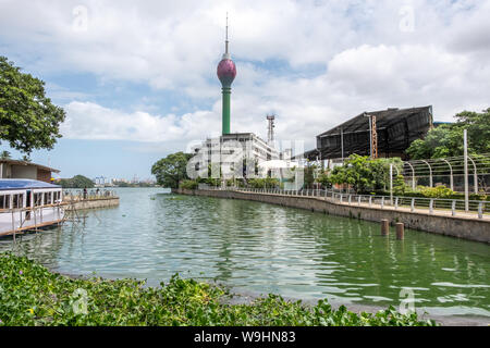 Beira Lake waterfront and the Lotus Tower in downtown Colombo Sri Lanka Stock Photo