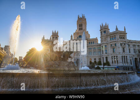 Madrid Spain, city skyline sunrise at Cibeles Fountain and CentroCentro Stock Photo