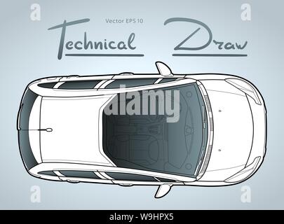 Car from top view vector. Flat design auto. Stock Vector