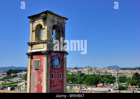 Clock tower of the old citadel of Corfu Town,old fortress, Corfu, Ionian Islands, Greece, Stock Photo