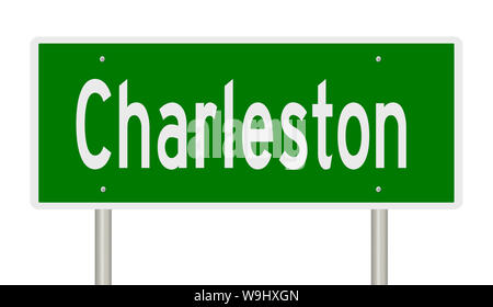 Rendering of a green highway sign for Charleston Stock Photo