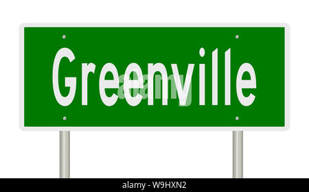 Rendering of a green highway sign for Greenville Stock Photo