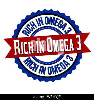 Rich in omega 3 label or sticker on white background, vector illustration Stock Vector
