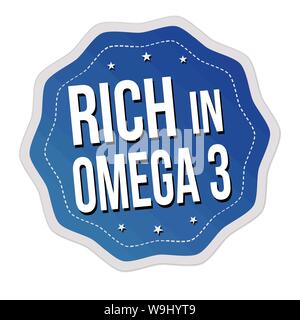 Rich in omega 3 label or sticker on white background, vector illustration Stock Vector
