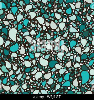 Seamless vector pattern with turquoise, green and blue hand drown drops on dark background Stock Vector