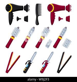 Colorful cartoon electric hairdresser tool set Stock Vector