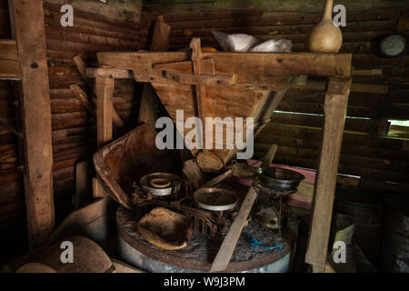 Interior of a vintage watermill in countryside. Stock Photo