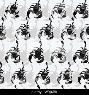 Vector grey camouflage colored scorpions seamless pattern Stock Vector