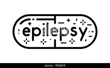 Epilepsy pill - black line art vector logo template on a white background, Creative label capsule for pharmacy Stock Vector