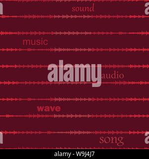 Red colors vector seamless pattern with sound waves and words Stock Vector