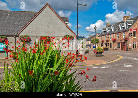 ALNESS ROSS AND CROMARTY SCOTLAND VILLAGE TOWN IN BLOOM SUPERB DISPLAY OF COLOURFUL FLOWERS IN THE HIGH STREET Stock Photo