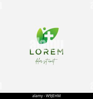 leaf cross logo design vector nature medicine Stock Vector