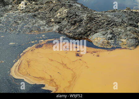 The former dump toxic waste, effects nature from contaminated soil and water with chemicals and oil, environmental disaster, contamination Stock Photo