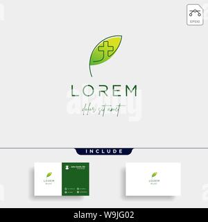 leaf cross logo design vector nature medicine Stock Vector