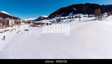 Ski lifts at Bolgen, Davos Platz,   , Graubünden, Switzerland, 30071611 *** Local Caption *** city, village, field, meadow, winter, snow, ice, mountai Stock Photo
